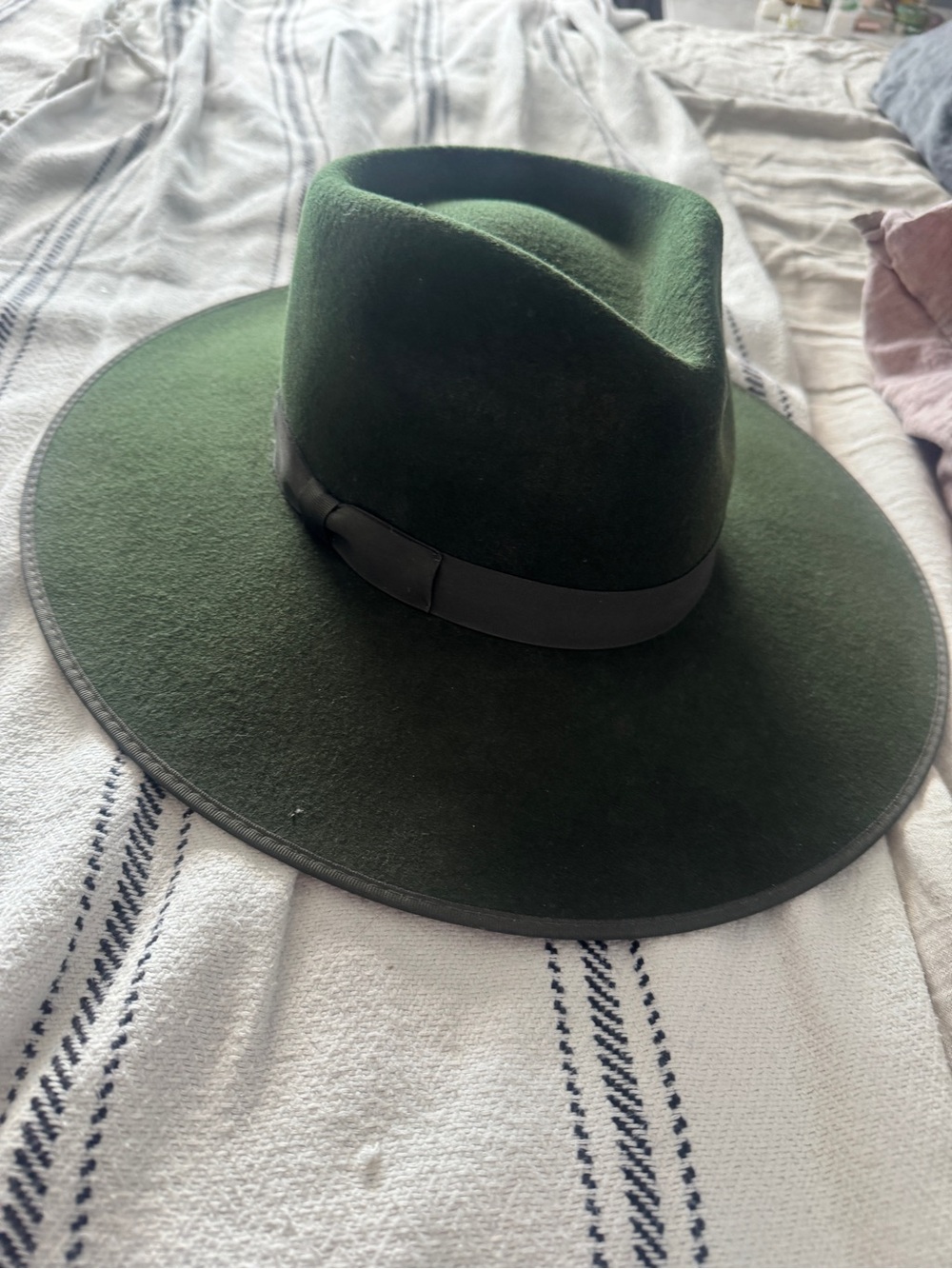 Lack Of Color Forest Green Wide Brim Fedora with Band